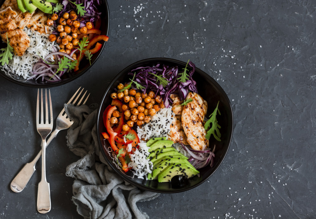 balanced diet concept with chickpeas and avocados